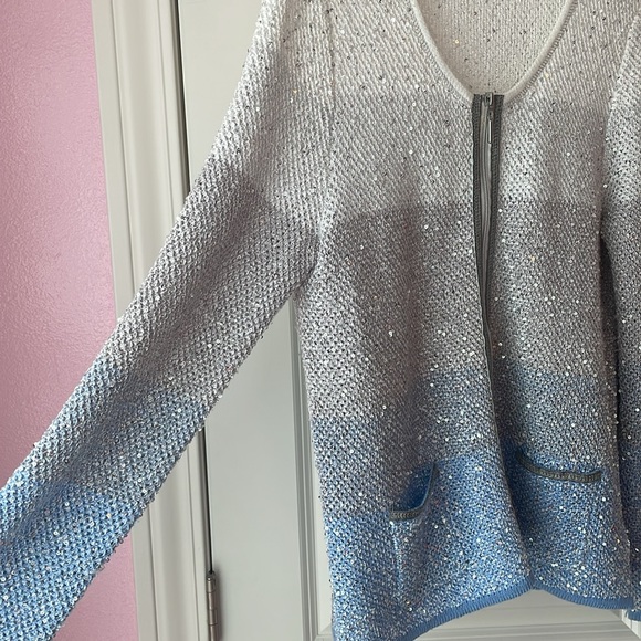 Laura Ashley Blue & Silver Sparkly Zip Up Cardigan - Picture 4 of 8